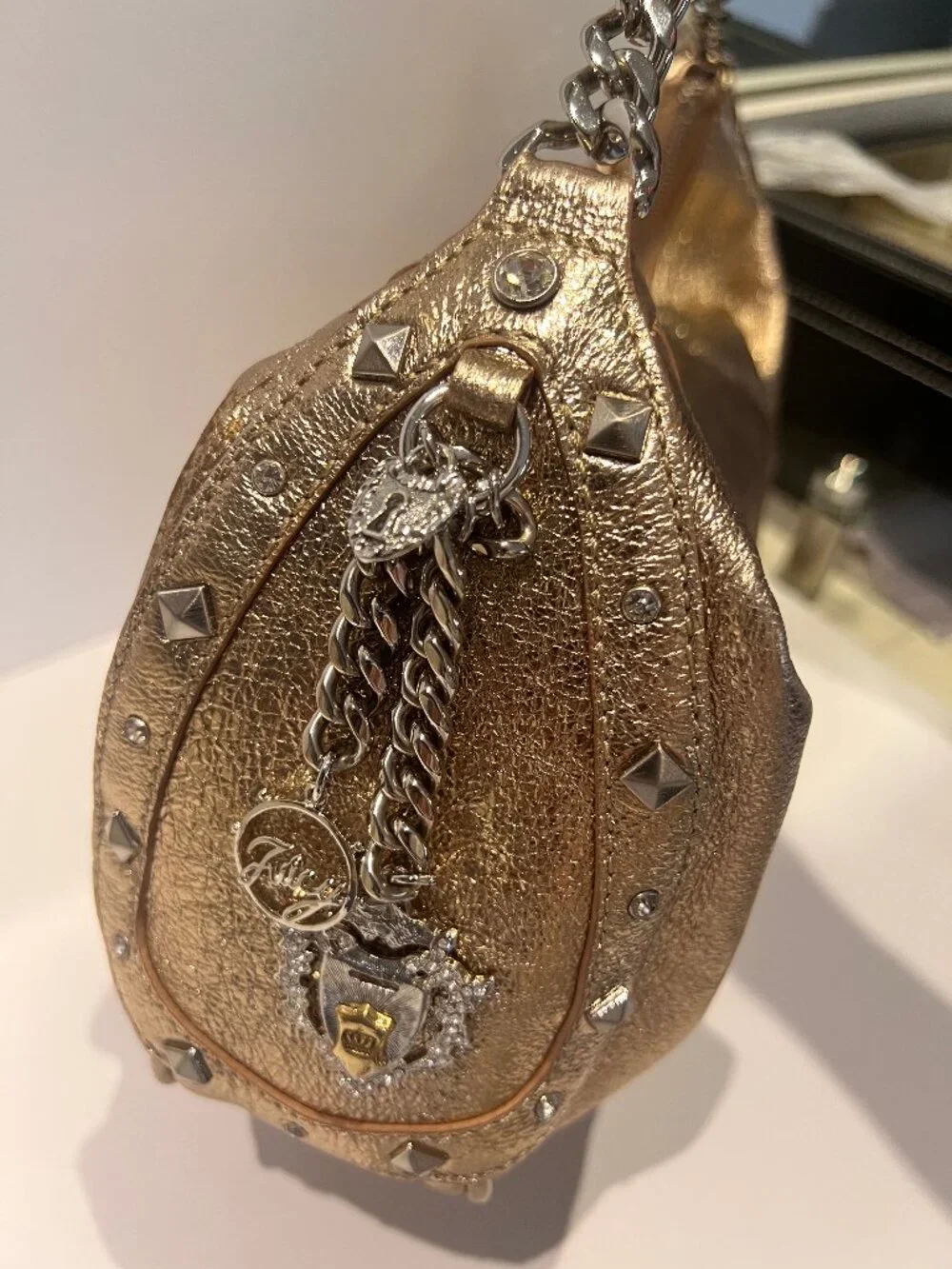Juicy Couture Metallic Rose gold Leather Small Hobo Bag-Y2K-